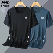 吉普（JEEP）2025新款冰絲男t恤夏季薄款大碼休閑寬松運(yùn)動男透氣速干短袖T JEEP08黑色+灰藍(lán)兩件裝 L 建議體重100-115斤