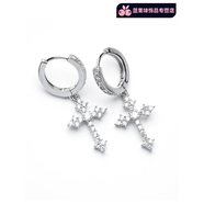 旌夢(mèng)園鑲鉆耳釘十字架耳環(huán)S925銀耳針2021年新款潮高級感歐美嘻哈男 一對