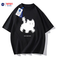 NASA ABOUT官方聯(lián)名短袖體恤寬松上衣男女情侶圓領(lǐng)卡通貓咪潮流男少年夏INS 黑色【71】 XL