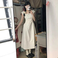 微光里白色連衣裙子女2025新款氣質(zhì)海邊度假法式方領(lǐng)a字長(zhǎng)裙初戀小白裙 奶杏色 M 【尺碼偏小，建議拍大一碼】