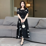 筑凡胖mm加肥大碼連衣裙300斤春夏2025夏季新款加大中年40歲胖媽媽 黑色 卡碼拍小 4XL 建議155/175斤