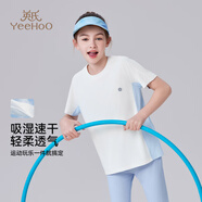 英氏（YEEHOO）女童T恤兒童短袖夏季運動(dòng)透氣上衣服女孩2025新款中大童裝休閑 活力探險家-米白 170