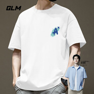 GLM敖瑞鵬代言短袖t恤男夏季休閑港風(fēng)學(xué)生青少年寬松潮搭純棉體恤ins 【純棉】白#藍(lán)墨字母X XL