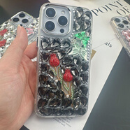 BERYU手工郁金香蝴蝶貼水鉆滿鉆石手機(jī)殼iPhone 11-16手機(jī)保護(hù)殼套蘋果 黑色 IPHONE12 PRO