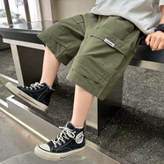 BABYBODY新款男童工裝短褲夏季休閑帥氣童裝韓版五分褲子中大童韓版寬松 軍綠 160