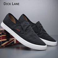 DICK LANE 迪克.雷恩品牌帆布鞋男新款一腳蹬懶人鞋英倫樂福鞋軟底老北京透氣休閑布鞋 黑白色 42