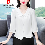 皮爾卡丹（pierre cardin）娃娃領(lǐng)襯衫女士七分袖襯衣春秋新款媽|媽短款雪紡上衣洋氣減齡小 杏色 3XL