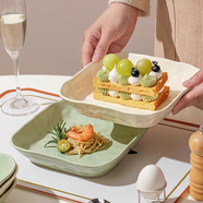 佩爾森奶油風(fēng)陶瓷米飯碗家用2024新款吃飯碗高顏值碗碟套裝面碗湯碗餐具 8英寸方盤混色 2件套