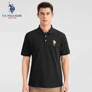 U.S.POLO ASSN.男士休閑T恤商務(wù)正裝夏季短袖Polo衫情侶 經(jīng)典黑 L