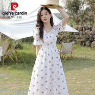 皮爾卡丹（pierre cardin）甜美連衣裙女2025夏季新款韓版文藝淑女裙白色長(cháng)裙子碎花仙女裙子 紫色碎花 S