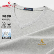 夢(mèng)特嬌（MONTAGUT）夏季男士T恤純色v領(lǐng)含桑蠶絲短袖中年透氣休閑體恤 淺灰  L /50 