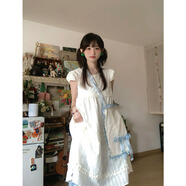 XCFREHT日系軟妹甜美初戀白色花邊連衣裙女疊穿藍色格紋網(wǎng)紗長(cháng)裙兩件套裝 【套裝】白色連衣裙+半身裙 S