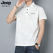 JEEP SPIRIT短袖POLO衫男夏季高端刺繡商務(wù)休閑五分袖t恤透氣翻領(lǐng)寬松襯衫男 米白色 M （建議100-125斤）