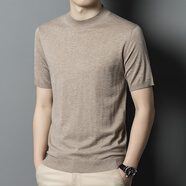 GOLDLION G+金利來(lái)春秋半高領(lǐng)針織短袖t恤男韓版半袖毛衣白色中領(lǐng)內搭打底衫 花駝色 S 165 (適合105-120斤)