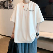 策息短袖t恤男士夏季印花涼感透氣半袖學(xué)生休閑百搭男裝運動速干衣服 LE白色 XL -建議110-140斤左右