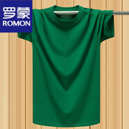 羅蒙（ROMON）冰爽莫代爾絲光棉彈力薄款短袖t恤汗衫男大碼純棉半袖體恤文化衫 深綠色 2XL 【建議140-160斤】