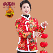 俞兆林（YUZHAOLIN）媽媽冬裝新款東北大花棉襖中老年女網(wǎng)紅短款中國風(fēng)小棉衣加絨外套 東北大花 2XL 參考105-120斤