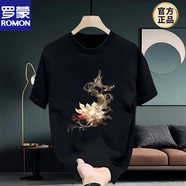 羅蒙（ROMON）2025新款百搭T恤男重磅短袖高街設計感寬松痞帥半袖上衣體恤新品 黑色【前中大圖K8073 蓮】 3XL 建議180-195斤