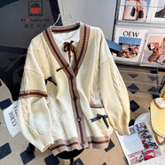 AEMAPE小熊毛衣開衫女外套2025春新款女裝衣服寬松溫柔秋冬季針織上衣 卡其色C款 均碼 (80-140斤拍)