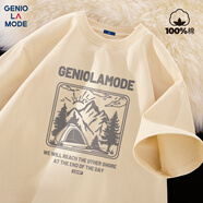 GENIOLAMODE[敖瑞鵬代言]t恤男士純棉夏季圓領(lǐng)青年短袖男士體恤衫 淺米 3XL