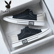 花花公子（PLAYBOY PHYSICAL）帆布男鞋2025新款春季透氣低幫休閑平板鞋百搭增高青少年運(yùn)動潮鞋 黑色 42  標(biāo)準(zhǔn)運(yùn)動碼
