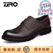 零度Zero零度皮鞋男新品三接頭男士軟面真皮英倫聚會系帶商務(wù)男鞋白領(lǐng) 大頭寬腳棕色 41