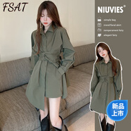 FSAT開春女裝2025年新款穿搭法式長袖收腰襯衫連衣裙子兩件套裝初春季 連衣裙+短褲【套裝】【今年流行 M