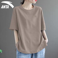 安踏（ANTA）短袖t恤女裝冬季新款寬松透氣純棉半袖體恤衫男女同款休閑運動(dòng)服 -11亞麻灰（男女同款） XL 180