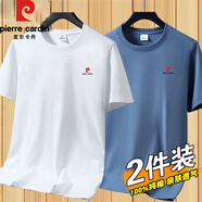 皮爾卡丹（PIERRE CARDIN）【2件裝】純棉短袖t恤男寬松圓領(lǐng)全棉純色半袖體恤上衣服男裝夏裝 白色+霧霾藍(lán) 【100%純棉】 XL 【140-150斤】
