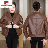 皮爾卡丹（pierre cardin）海寧皮衣外套女2025春秋冬款皮夾克加絨加厚時尚顯瘦秋今年流行裝 海寧品牌旗艦咖啡色 款 春秋 L 海寧品牌旗艦 100-110斤