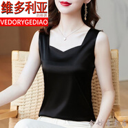維多利亞的格調(diào)（VEDORYGEDIAO）品牌冰絲吊帶背心夏季緞面V領(lǐng)內(nèi)搭外穿遮肚打底衫配西裝無(wú)袖上衣 黑色 【315】 XL 【建議105-115斤】