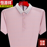 恒源祥中年t恤男桑蠶絲夏季中老年冰感翻領(lǐng)真口袋爸爸裝上衣 短袖1818紅色 2XL 180建議160-170斤