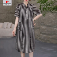 皮爾卡丹（pierre cardin）【1603人收藏】歐洲站大口袋格子休閑連衣裙大碼女裝遮肉寬松裙子 格子 【高品質送退貨包運費】 L 建議(100-120斤)