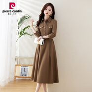 皮爾卡丹（pierre cardin）春季氣質(zhì)長(cháng)袖連衣裙2025新款女裝高級感顯瘦襯衫裙子長(cháng)裙 卡其色 M (90-100斤)