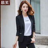 晨芙休閑小西裝外套女韓版修身顯瘦短款小個(gè)子職業(yè)裝西服氣質(zhì)百搭上衣 1912黑色(長(cháng)袖) L 建議100-110斤