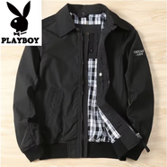 花花公子（PLAYBOY）新款棒球領(lǐng)飛行夾克男美式休閑百搭寬松翻領(lǐng)純色雙層外套夾克男裝 黑色 XL