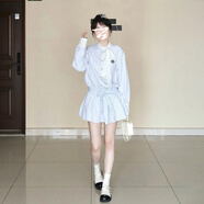 甜菲鹿早春學院風蝴蝶結條紋襯衫連衣裙子女夏2025新款小個子韓系穿搭 襯衫裙含腰帶 M 45/55kg