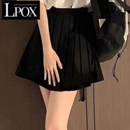 LPOX減齡學(xué)院風(fēng)短袖T恤女+黑色百褶裙夏季新款寬松學(xué)生兩件套裝 黑色百褶裙[單件] M _86-105斤