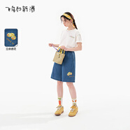飛鳥和新酒寬松五分褲女顯瘦直筒褲2025夏季新款薄款高腰牛仔褲 靛藍HCH07 S