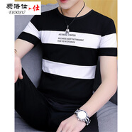費洛仕高品質(zhì)冰絲鏤空t恤男夏季薄款修身印花蜂窩網(wǎng)眼透氣上衣男款體恤 雙拼短T-12 黑色 2XL （145斤以下）