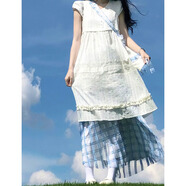 伊離姿兩件套海夏日邊度假風(fēng)白色花邊寬松疊穿連衣裙女學(xué)生+日系半身裙 【套裝】白色連衣裙+半身裙 M