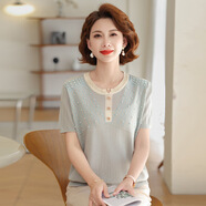 S.SOFEA鑲鉆釘珠短袖T恤夏季薄款洋氣小衫 灰色 3XL 【建議130-150斤】
