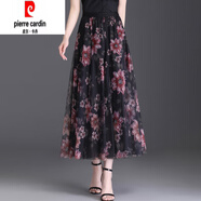 皮爾卡丹復(fù)古印花網(wǎng)紗半身裙女夏季2025新款高腰垂感a字裙中長(zhǎng)裙大擺裙子 紅牡丹 均碼 體重90~145斤