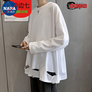 NASALIKE@破洞長袖T恤男潮牌ins港風(fēng)寬松打底衫潮流百搭帥氣嘻哈搭配 白色 XL