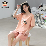 PAUL FRANK大嘴猴睡衣女款夏天純棉短袖短褲夏季少女全棉印花圓領(lǐng)家居服套裝