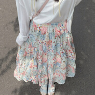 閨哲2025新款復古拼接設計感日式半身裙女夏季高腰傘裙A字裙中長(cháng)款ins 花色 S