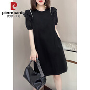 皮爾卡丹圓領鑲鉆泡泡袖黑色連衣裙女歐洲站2025夏季新款設計感氣質休閑裙 9137-【黑色】 2XL 【125-140斤】