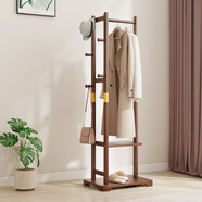 庭許實(shí)木掛衣架落地衣帽架臥室多功能收納置物架家用辦公室立式衣服架 新款雙層（實(shí)木）咖啡色