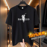 POLO SPORT保羅短袖圓領100純棉夏季寬松新款休閑大碼半袖全棉打底體恤 8po-黑-短袖 均碼 S建議80-100斤