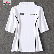 皮爾卡丹（pierre cardin）【店鋪】歐貨半高領(lǐng)半袖t恤女2025新款春夏季打底衫時(shí)尚顯瘦 白色 中袖 XL